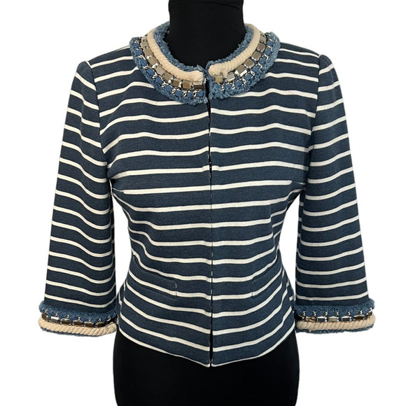 Boston Proper Blue and White Striped Blazer Jacket Size 2 - Picture 1 of 7